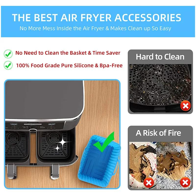 2PCS Silicone Air Fryer Liner Heat Resistant Baking Tray for Oven Microwave Rectangular Non-stick Baking Pan Kitchen Accessories