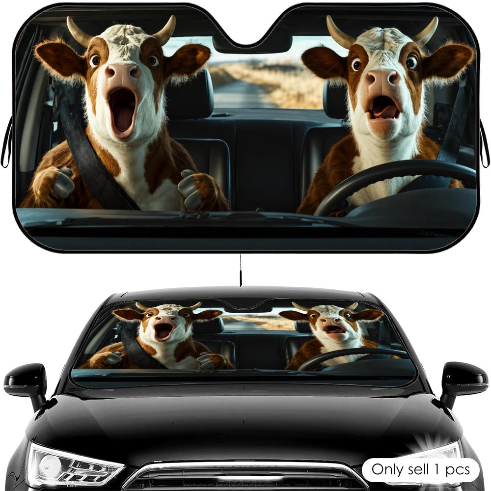 Funny Cow and Animals Sun Visor Car Windshield Sun Shade UV Protection Heat Insulation Cover Universal Sun Protector