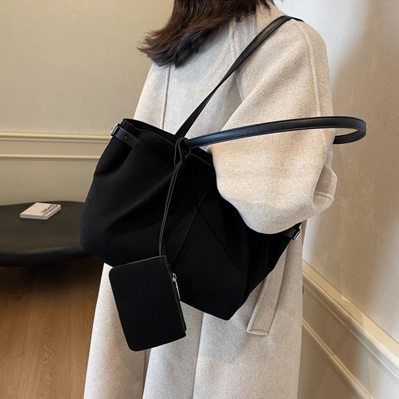 Yogodlns Замшевые сумки через плечо для женщин, вместительные сумки-тоуты, легкая сумка под мышкой, повседневная сумка-шоппер, однотонная дорожная сумка-ведро