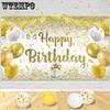 1pc Gold White Birthday Party Decorations Banner, 3 Sizes Gold and White Happy Birthday Banner, Large Gold White Birthday Banner Party Decoration