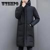 Men's Hooded Down Jacket Mid-length Winter Thick Warm Cotton Jacket Men's Casual Top Solid Color All-match Zipper Coats Can Be Worn In Northern Russia