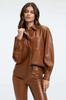 Brown Casual Stylish Shirt Women Genuine Handmade Lambskin Leather Formal Party