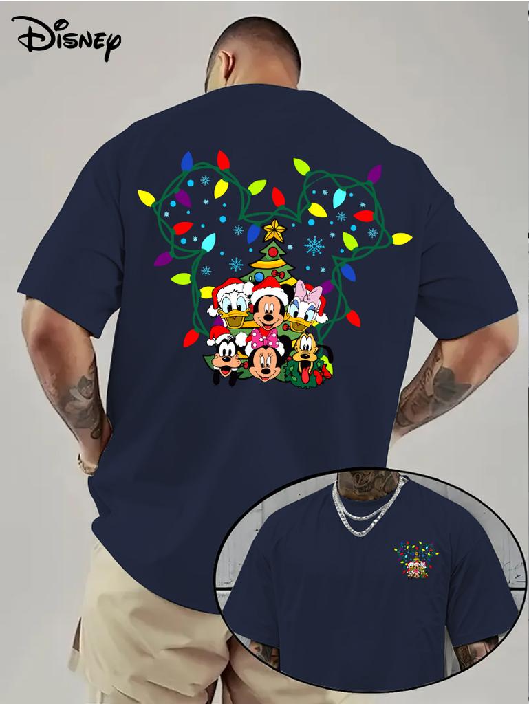 Disney Микки Рождественская Мультяшная Футболка Мужская Мода Буквенный Мультяшный Дизайн Дышащая и Легкая Повседневная Футболка с Коротким Рукавом