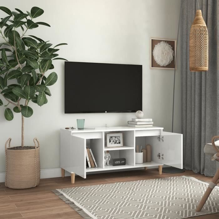 VidaXL Meuble TV avec pieds en bois Blanc brillant 103,5x35x50 cm