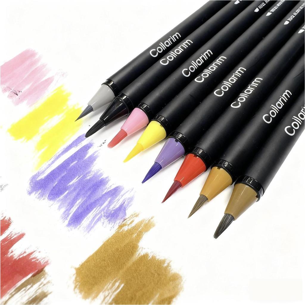 Premium Watercolor Brush Pens Set - 24 High Pigment Colors - Flexible Brush Tip, Water Brush & Fineliner