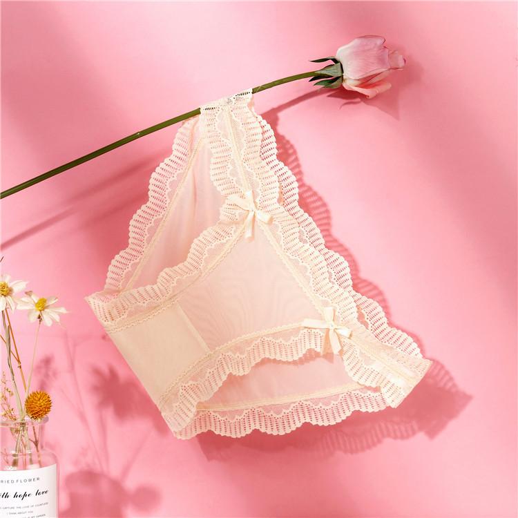 Lace Panties Mesh Breathable Seamless Low Waist Solid Color Briefs Sexy Transparent Women's Underwear