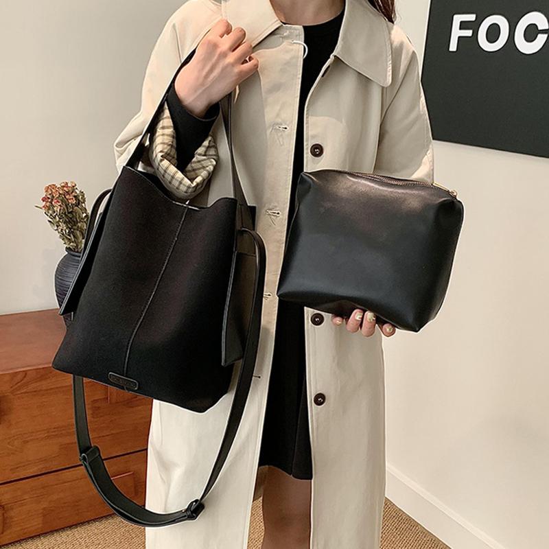 Chic Casual Style Soft Touch Bucket Tote Large Suede Ear Strap Shoulder Bag