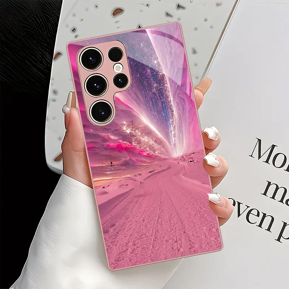 Креативный розовый стеклянный чехол для телефона, подходящий для Samsung Galaxy S26 S25 S24 S23 S22 S20 FE/Ultra/Plus, противоударная задняя крышка
