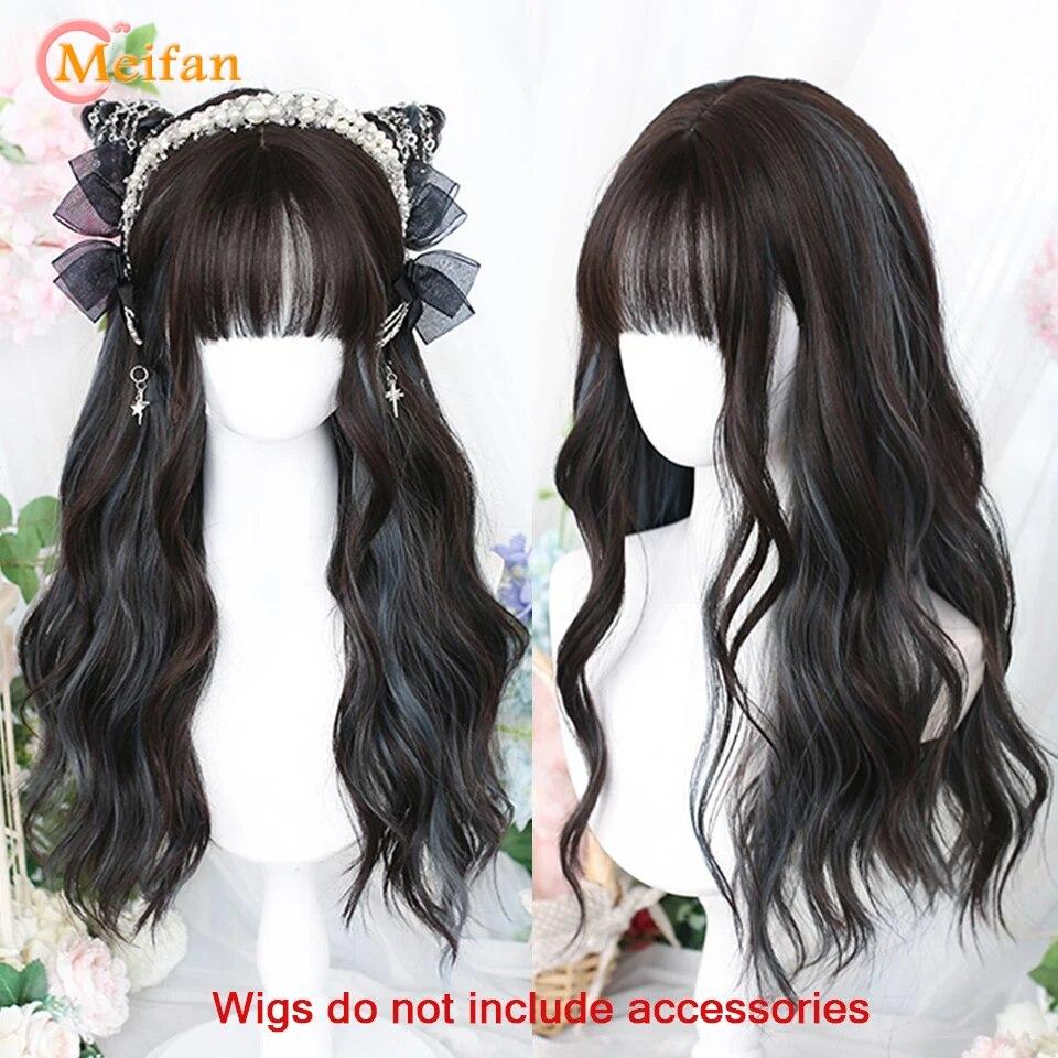 Синтетический длинный омбре красочный парик Лолиты для косплея в стиле Харадзюку с челкой, натуральные волнистые парики для Хэллоуина, розовый, фиолетовый, синий, повседневные