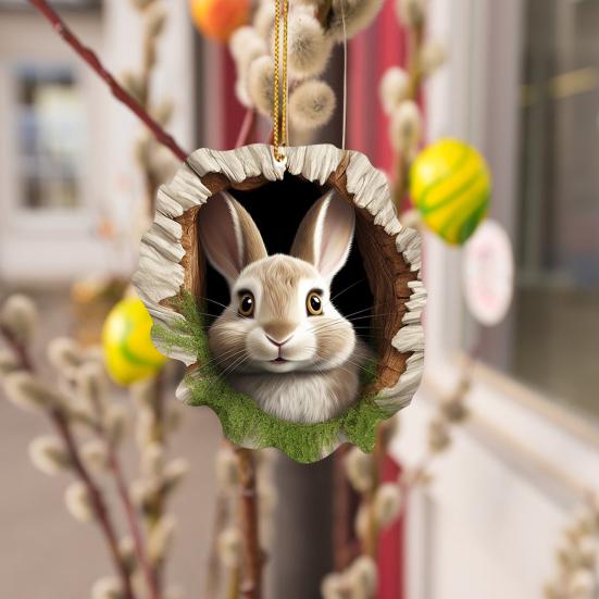 1/5Pcs Easter Rabbit Ornament Easter Bunny Tree Hole Acrylic Pendant Door Window Hanging Decoration for Holiday Home Decor