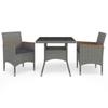 VidaXL 3-piece Garden Dining Set Grey Wicker and Acacia