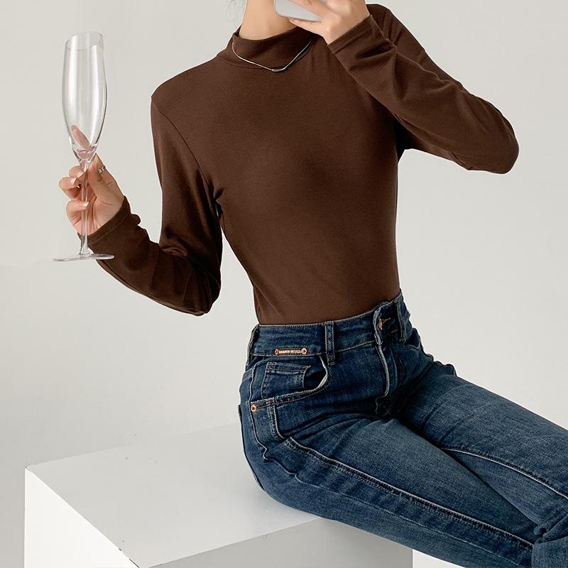 White Semi-turtleneck Bottoming Shirt Women's Springtime and Autumn New Loose Inner Slim Long-sleeved T-shirt Comfortable Top