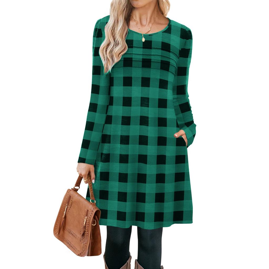 Женские повседневные модные платья с длинным рукавом, с графическим принтом, винтажные, с карманами