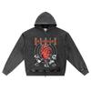 DTG Print Knitted Denim Zip-Up Hoodie Under Pressure Brother Print Zipper Hoodies