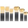 36Pcs Black Gold Cutlery Set Mirror Stainless Steel Flatware Set Western Knife Fork Coffee Spoon Dinnerware Kitchen Tableware