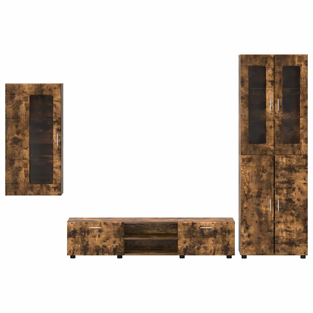 TV Cabinet Set FLORIN 3 pcs Smoked Oak Wood Based Material