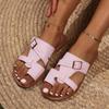 European and American Large Size Belt Buckle Slippers Women's Summer Wear One Word Roman Shoes Beach Cool Slippers Casual Shoes