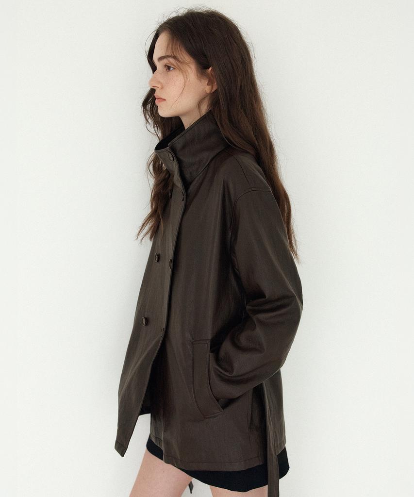 YUPPE High-Neck Leather Jacket_Brown