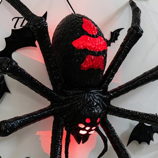 Black Spider Decorations Halloween Animatronics Hanging Decoration, Scary Giant with LED Eyes Lighted for Holiday Pranks And Sound Outdoor Yard Patio,