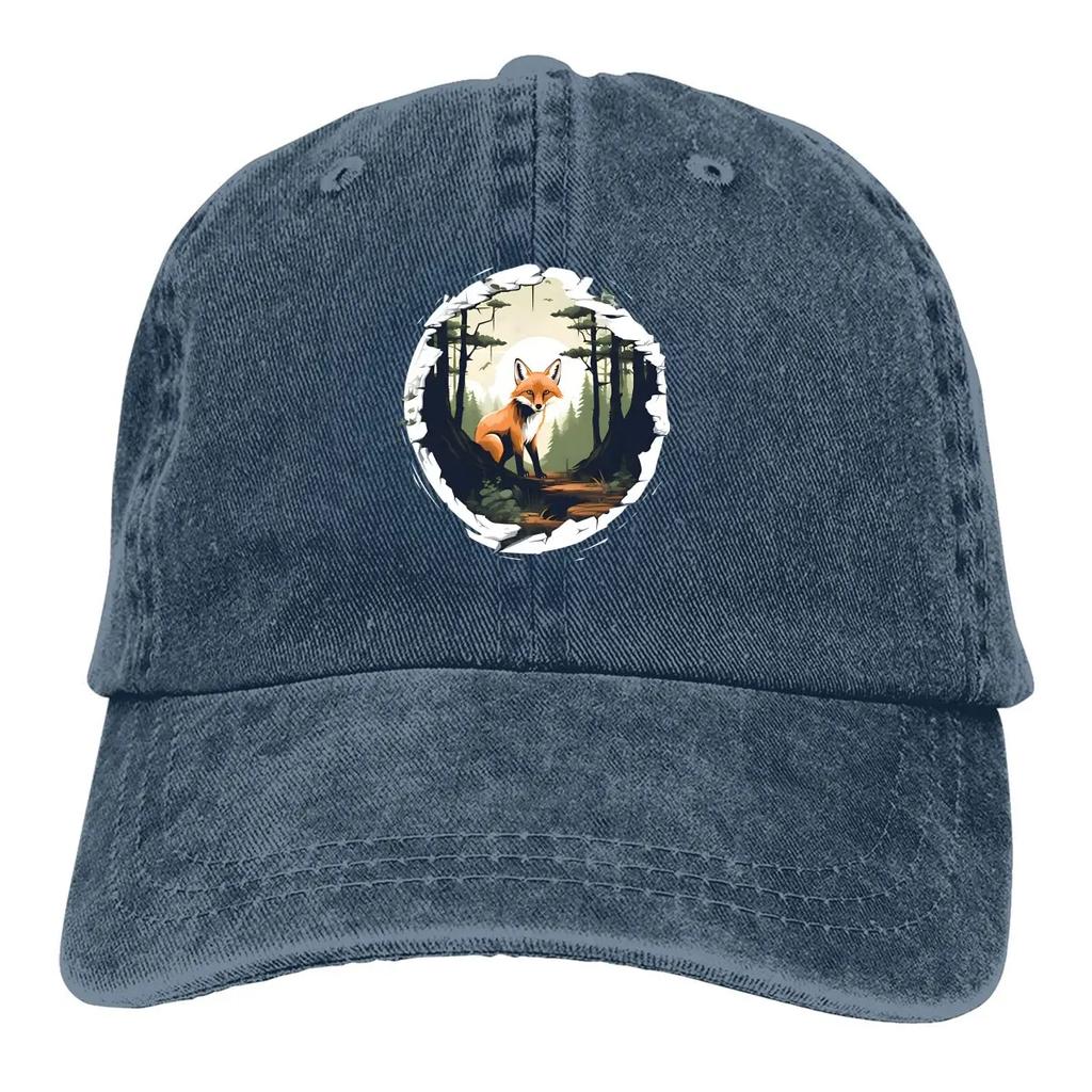 Washed Men's Baseball Cap On the Tree Trucker Snapback Caps Dad Hat A Fox In The Wild Golf Hats