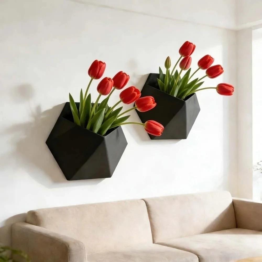 Wall-Mounted Hexagonal Flower Pot 3D Printed Growing Pots Minimalist Plant Containers  Office