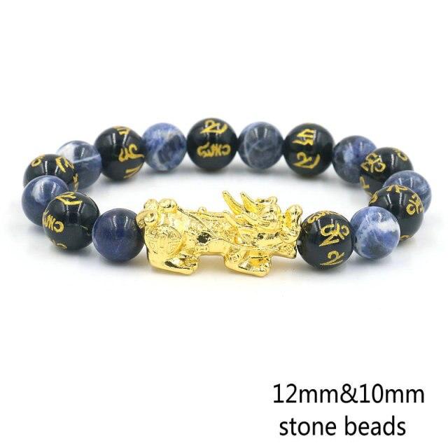 Natural Obsidian Six Character Beads Bracelet Lucky Feng Shui Pi Xiu Pi Yao Bracelet Men Wealthy Amulet Brecelets Women Jewelry