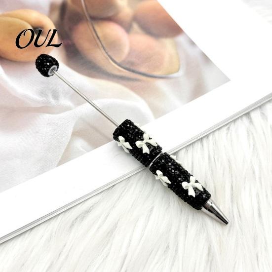 Smooth Writing Pen Glitter Beadable Ballpoint Pen, Rhinestone Bow Beaded Handmade DIY Bling Black Ink Pens for Making, School Office Supplies