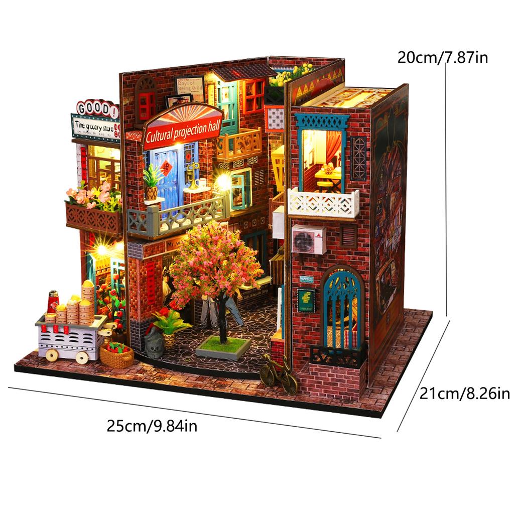 DIY Деревянный Миниатюрный Модельный Комплект Китайский Уличный Вид Casa 3D Головоломка Вилла Кукольный Домик с Мебелью Освещение Домашний Декор Подарки