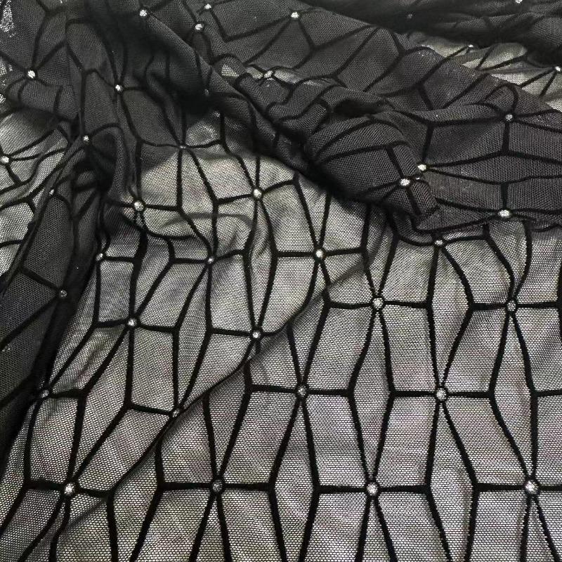 1yard*160cm Hexagonal pattern Stretchy Flocking Jacqurd Fabric Velvet Mesh African Fabrics for DIY Sewing Clothing