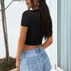 Summer Women's T-shirt Fashion Exposed Navel Short Top Sexy Solid Round Neck Tight Short Sleeved Top