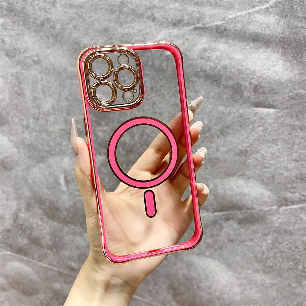 Luxury Transparent Electroplating Cases For iPhone 17 Air 16 16E 15 Plue 14 13 Pro Max Magsafe Wireless Charge Camera Lens Cover