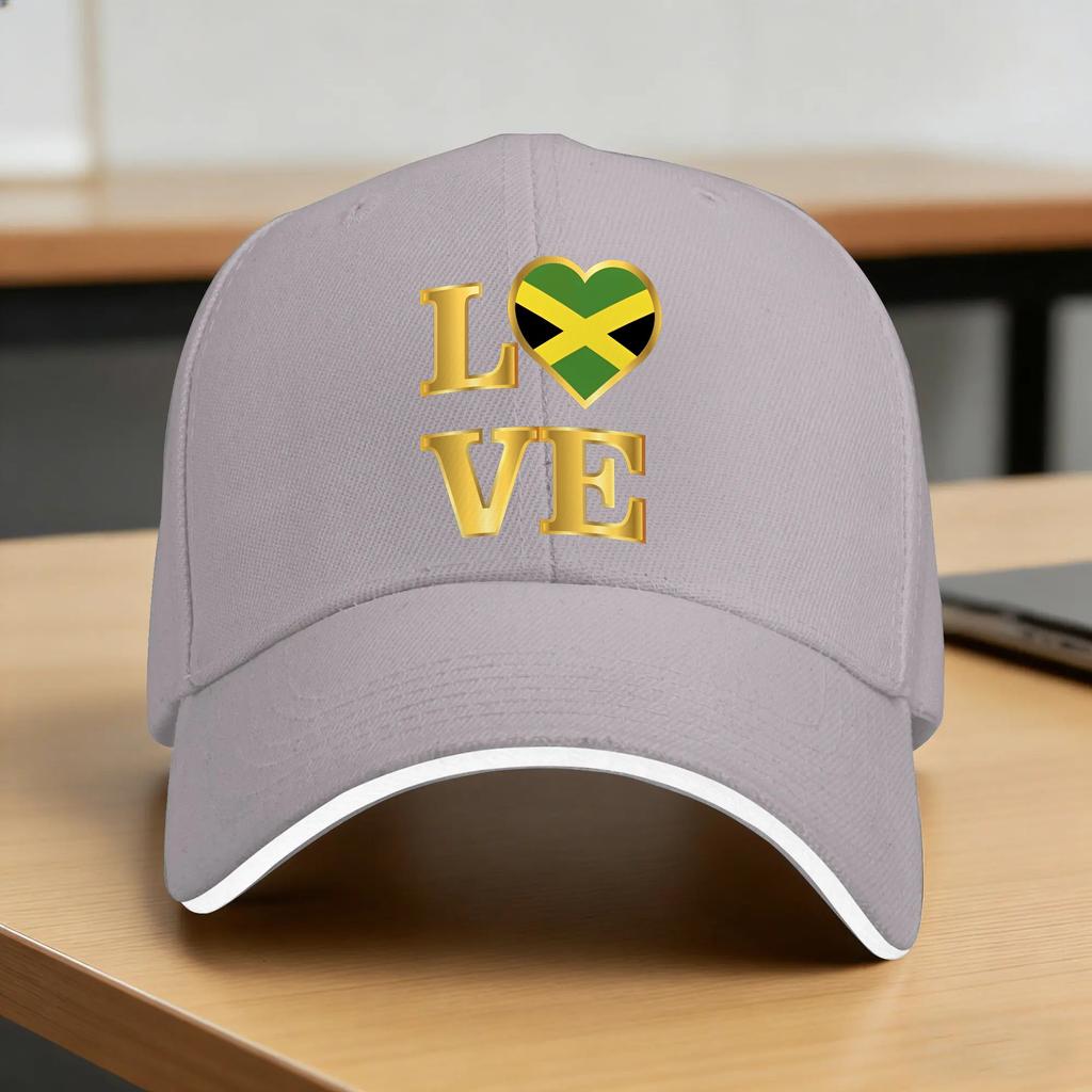 Love Jamaica Flag Design Golden Print Baseball Cap Fashion Trucker Hat Summer Couple Women Outdoor Sport Baseball Caps