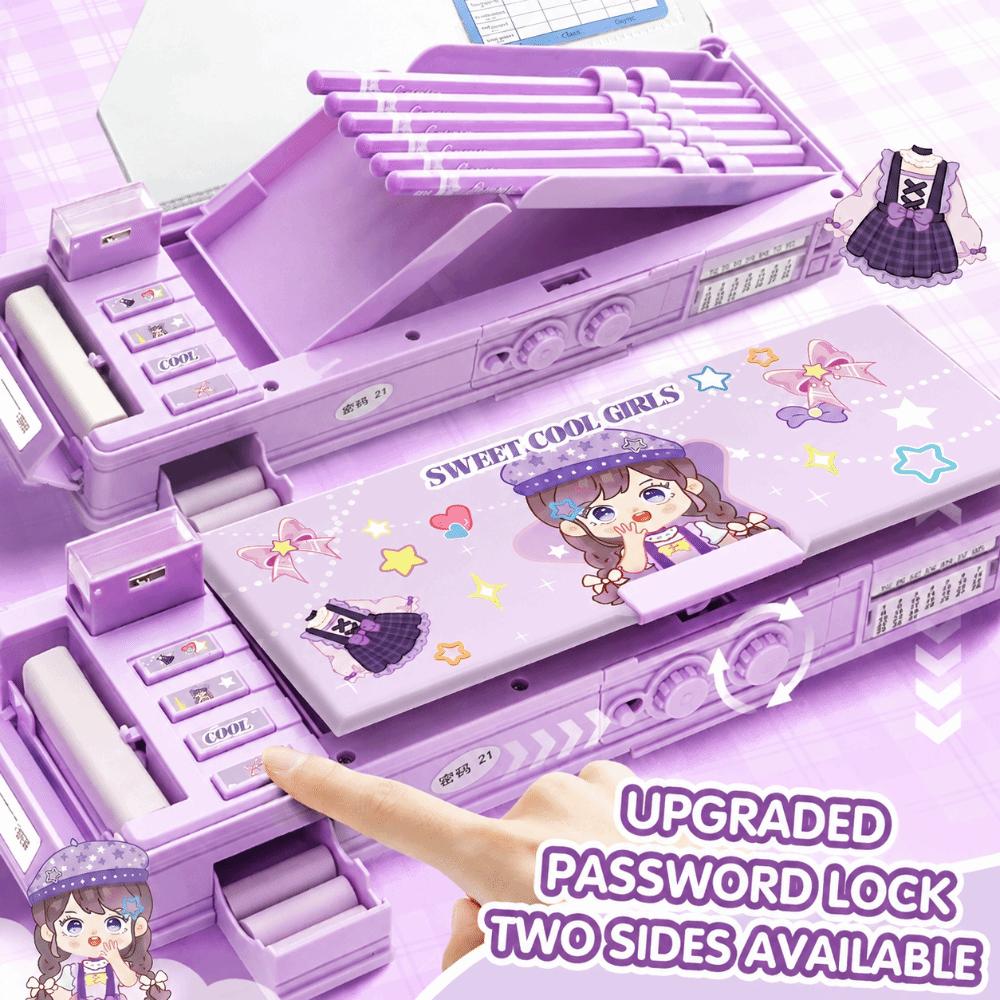 Large Capacity Pencil Case Password Lock Stationery Organizer Cartoon Stationery Box  Kids