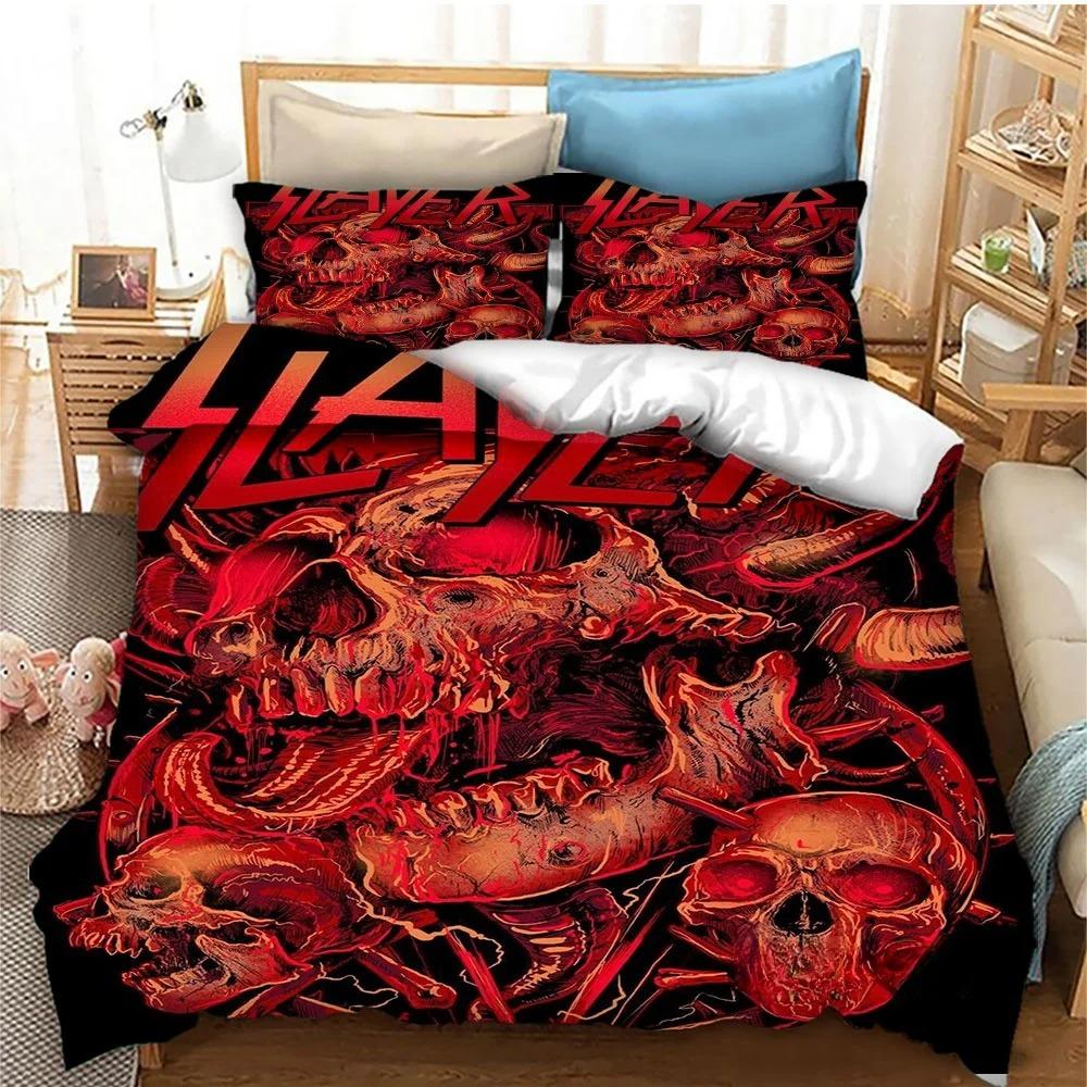 Slayer Heavy Metal Band Music Comforter Bedding Set,Duvet Cover Bed Set Quilt Cover Pillowcase,king Queen Size Bedding Set Kids