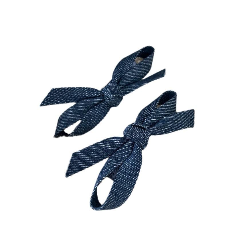 Personality Denim Blue Fabric Bow Barrettes a Pair of Hairclips Side Shredded Hair Bangs Clip Duckbill Clip