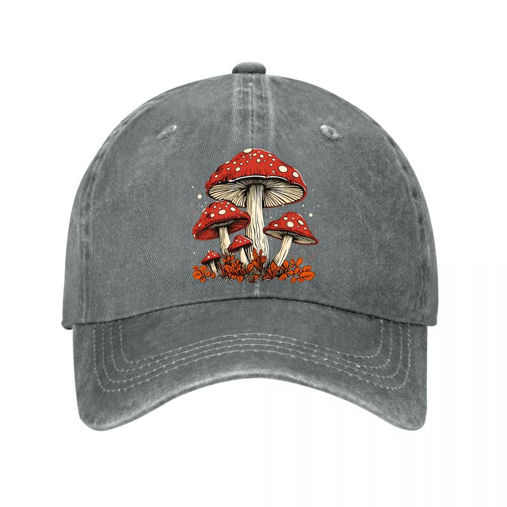 Vintage Red Spotted Mushroom Wall Art Washed Baseball Cap Outdoor For Womens Unisex FeUnisex