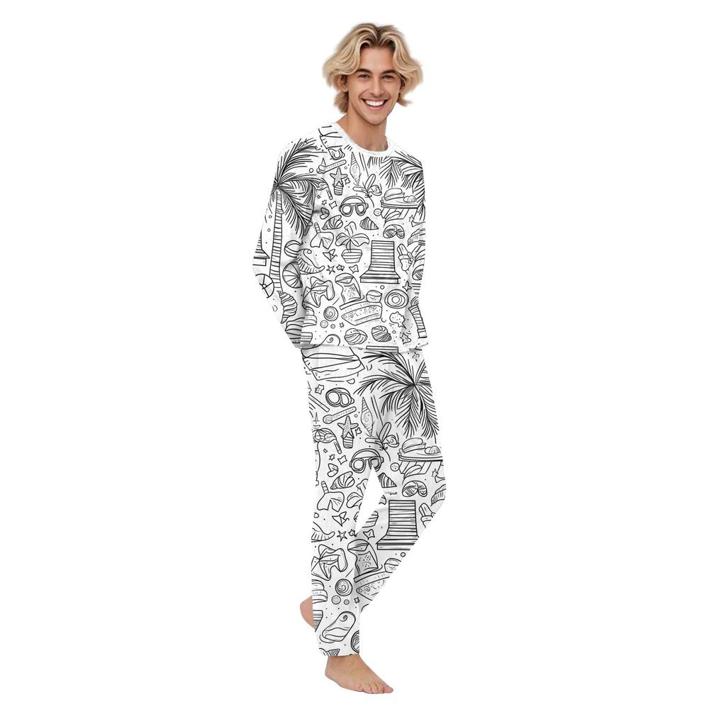 Раскрашенный вручную цветной наряд для родителей и детей - с принтом, круглый вырез, длинные рукава, длинные брюки, домашняя одежда, костюм для весны