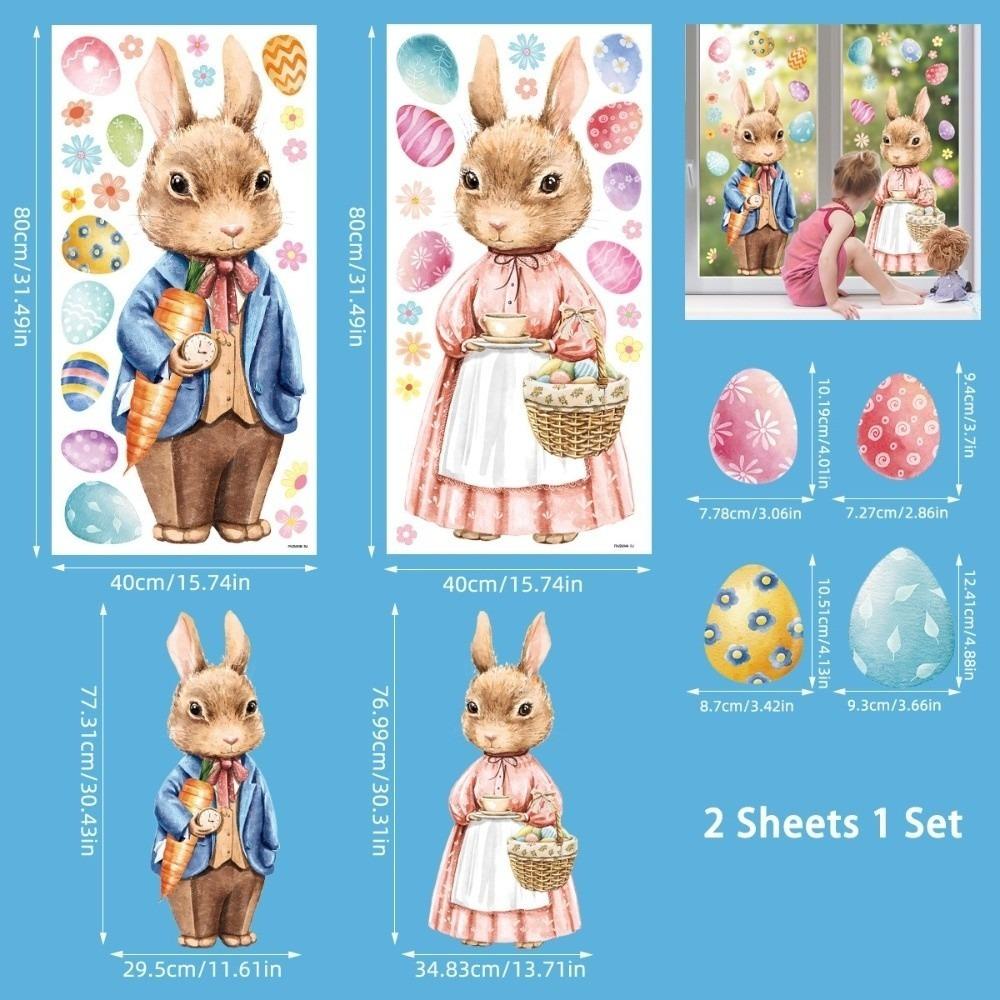 Waterproof Easter Door Stickers Creative Easter Bunny Static Cling Decal  Festive Decorations