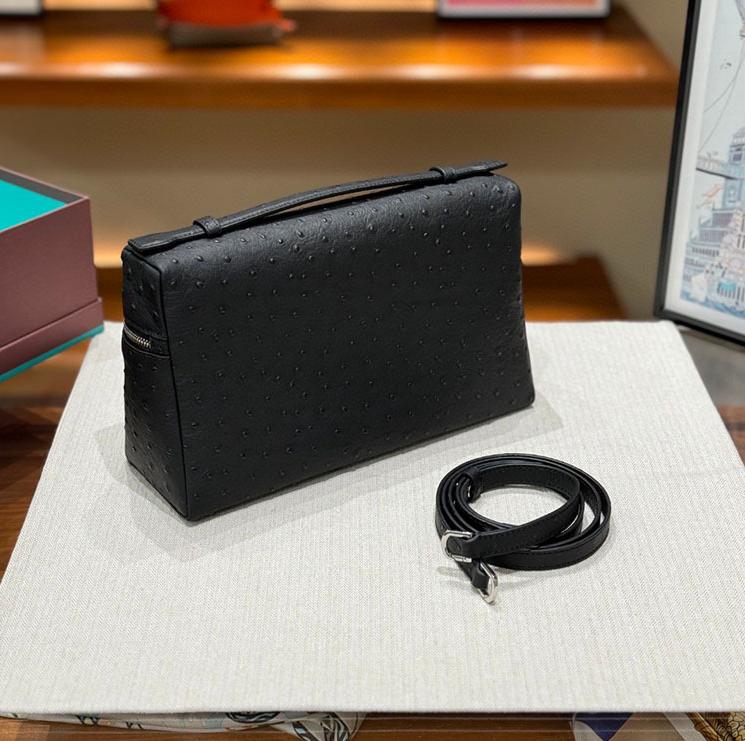 Second Generation L19L27 Lunch Box Bag Ostrich Pattern Top Layer Cowhide Handbag For Women's Fashion Single Shoulder Crossbody Makeup Bag