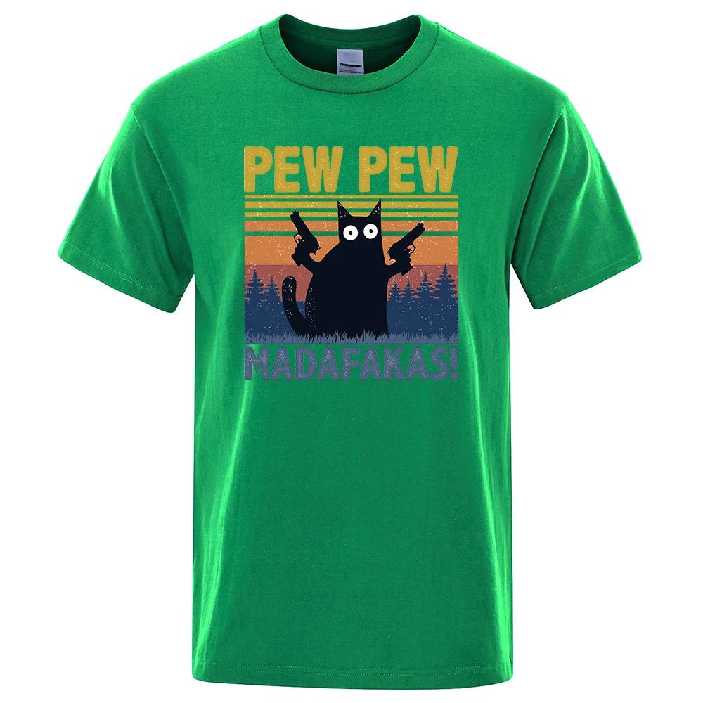 Pew Pew Madafakas Tshirt Short Sleeve Novelty Funny Cat T Shirt Cotton Oversize Tops Shirts Tee T-Shirt Crew Neck Streetwear