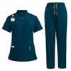 2Pcs Nurse Uniform Scrubs Set for Nurse Doctor Hospital Staff Jogger Suit with Pocket Top Pants Stretchy Comfortable Workwear