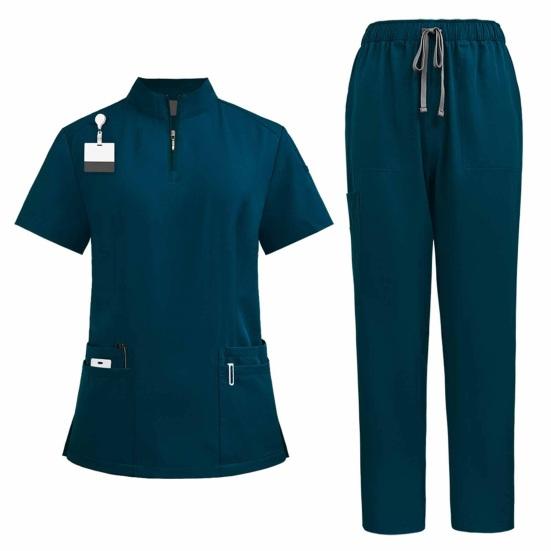 2Pcs Nurse Uniform Scrubs Set for Nurse Doctor Hospital Staff Jogger Suit with Multi Pocket Top Pants Stretchy Comfortable Workwear for Medical