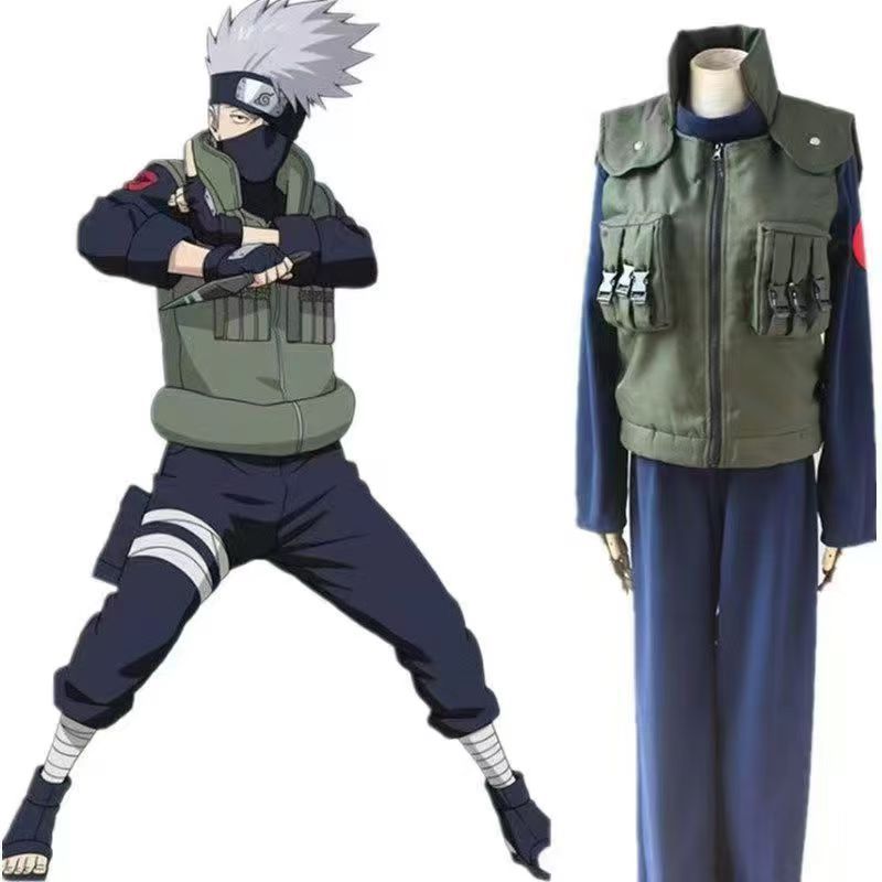 Japanese Anime Cartoon Cosplay Costumes Hatake Kakashi Full Set Green Ninja Unisex Vest Garment