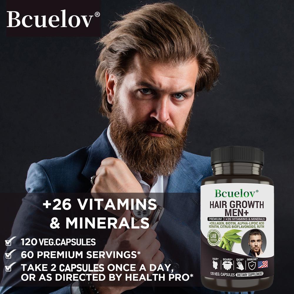 Bcuelov Hair Growth Men+ Dietary Supplement, 120 Veg Capsules, 26 Vitamins & Minerals
