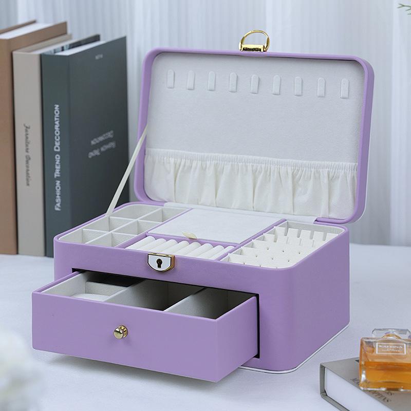 Leather Jewelry Organizer Box Multi-cell with Lock Sunglasses Watch Necklace Bracelet Ring Earring Storage Display Boxes