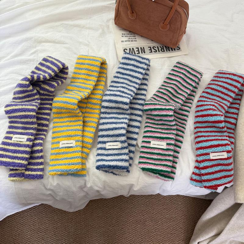 Women's Colorful Striped Scarf Winter Warm Soft Lamb Wool Neckwear with Vibrant Student Women Outdoor Casual Cute Small Scarf