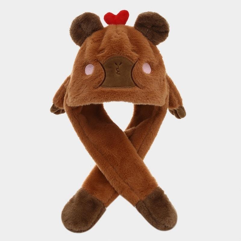 1x Зимняя теплая шапка капибара, пушистая плюшевая шапка, защита ушей, грелка для шеи для детей