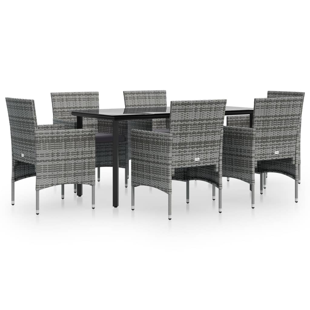7 Piece Garden Dining Set with Cushions in Gray and Black