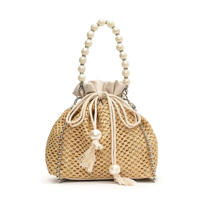 Женская сумка через плечо соломенная сумка-ведро универсальная ручная работа модная повседневная верхняя ручка