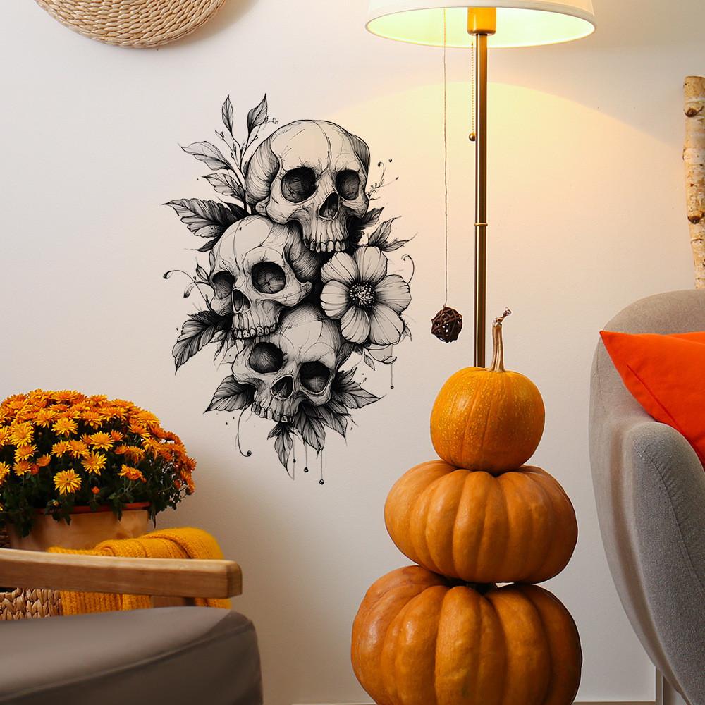 And Halloween Black White Skull And Flower Home Decoration Stickers Wall